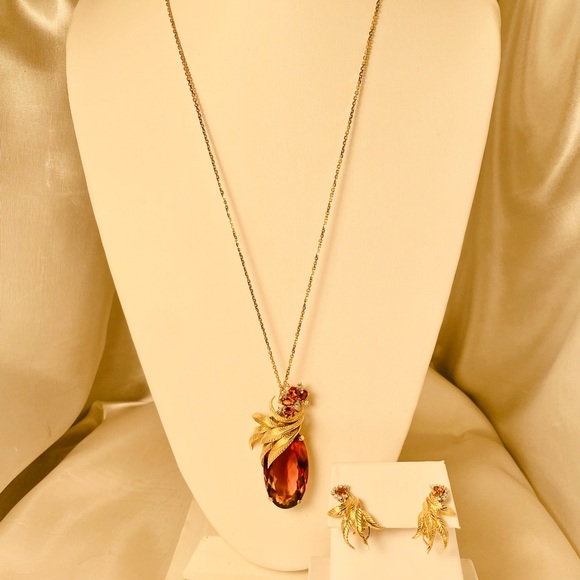 A 1 of  a kind, handmade vintage 1940-50’s 14KT YG, Citrine, Diamond Pin/pendant - Picture 3 of 8